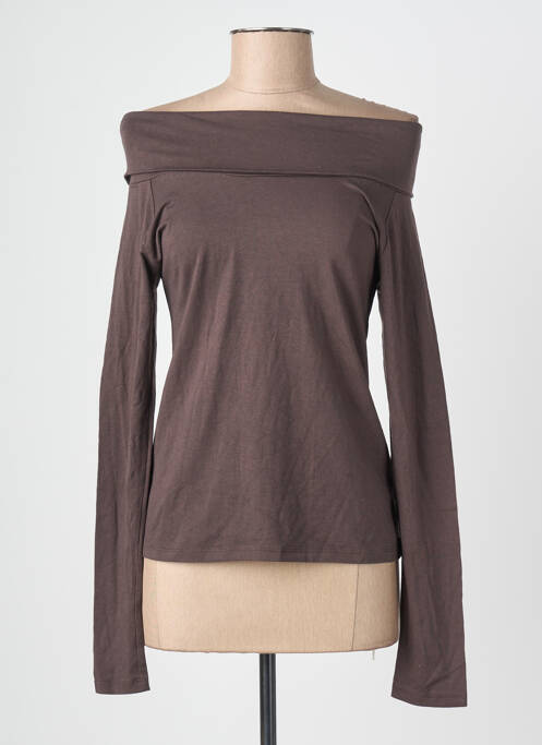 Top col carré manches longues marron ANNE ELISABETH femme