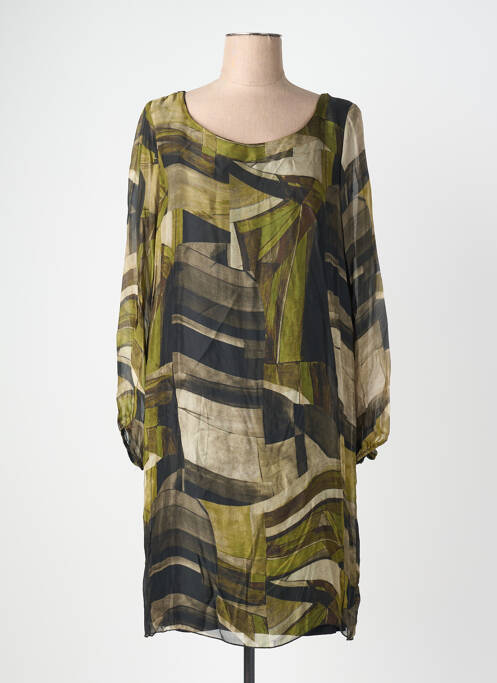 Robe mi-longue coupe fluide manches longues vert LA FEE M2 femme