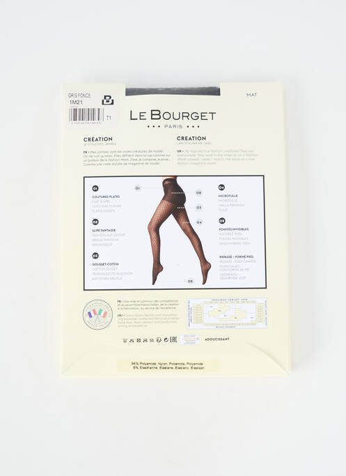 Collants tissage transparent gris LE BOURGET femme