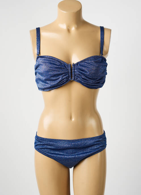 Maillot de bain 2 pièces stretch haut bandeau bleu COCO SAINT TROPEZ femme