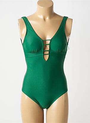 Maillot de bain 1 pièce effet matière satinée haut triangles vert LAGON BLEU femme