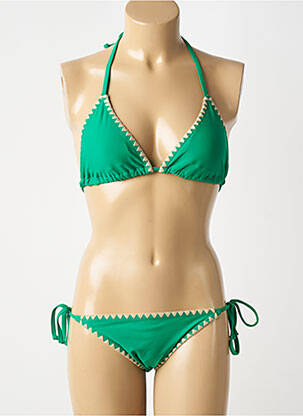 Maillot de bain 2 pièces stretch haut triangles vert LAGON BLEU femme