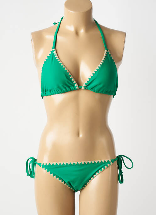Maillot de bain 2 pièces stretch haut triangles vert LAGON BLEU femme