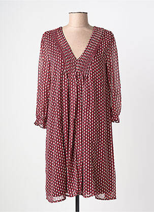 Robe mi-longue imprimé fantaisie manches longues rouge FREEMAN T.PORTER femme