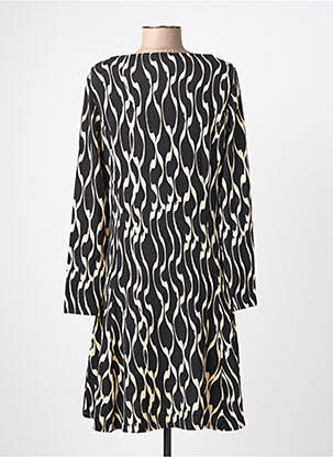 Robe mi-longue imprimé fantaisie manches longues noir SURKANA femme