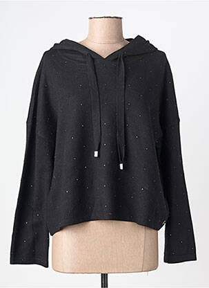 Sweat-shirt à capuche stretch manches longues noir BSB femme