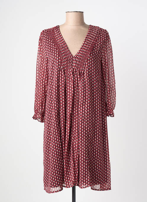 Robe mi-longue imprimé fantaisie manches longues rouge FREEMAN T.PORTER femme