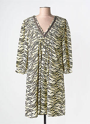 Robe mi-longue imprimé fantaisie manches longues vert FREEMAN T.PORTER femme