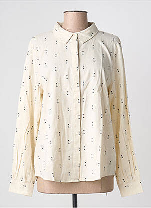 Chemisier coupe droite manches longues beige ICHI femme