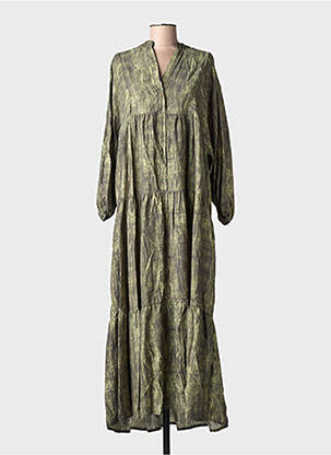 Robe longue imprimé fantaisie manches longues vert ASHILDA femme