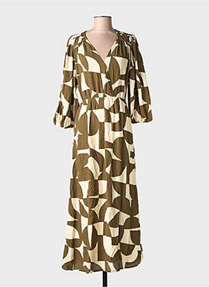 Robe longue imprimé fantaisie manches 3/4 vert GRACE & MILA femme