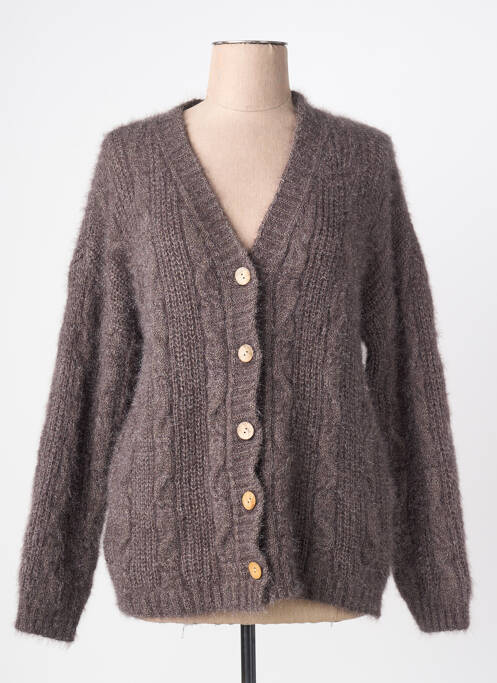 Gilet manches longues fermeture boutonnée sur le devant marron QUATRE VINGT JOURS femme