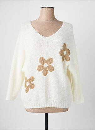 Pull coupe droite manches longues blanc QUATRE VINGT JOURS femme