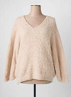 Pull col v manches longues beige QUATRE VINGT JOURS femme