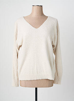 Pull col v manches longues beige QUATRE VINGT JOURS femme