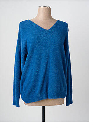 Pull col v manches longues bleu QUATRE VINGT JOURS femme