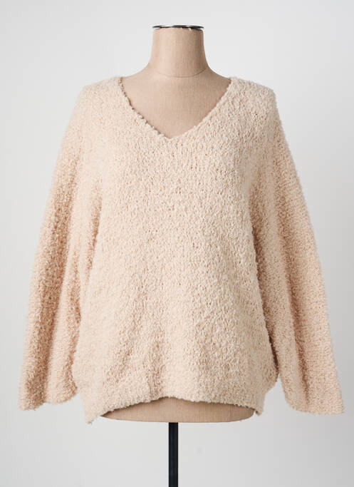 Pull col v manches longues beige QUATRE VINGT JOURS femme