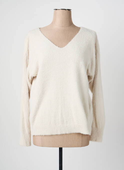 Pull col v manches longues beige QUATRE VINGT JOURS femme