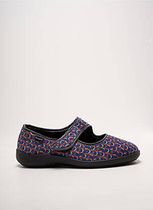 Chaussons/pantoufles fermeture scratch talon plat jusqu'à 3cm bleu FARGEOT femme