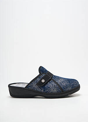 Chaussons/pantoufles tissage satiné talon de 4 à 6cm bleu FARGEOT femme