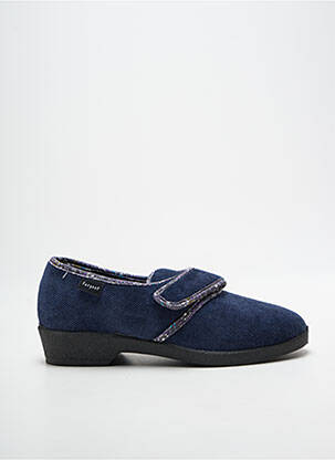 Chaussons/pantoufles fermeture scratch talon plat jusqu'à 3cm bleu FARGEOT femme