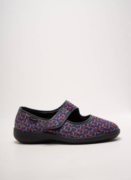 Chaussons/pantoufles fermeture scratch talon plat jusqu'à 3cm bleu FARGEOT femme