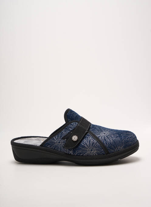Chaussons/pantoufles tissage satiné talon de 4 à 6cm bleu FARGEOT femme