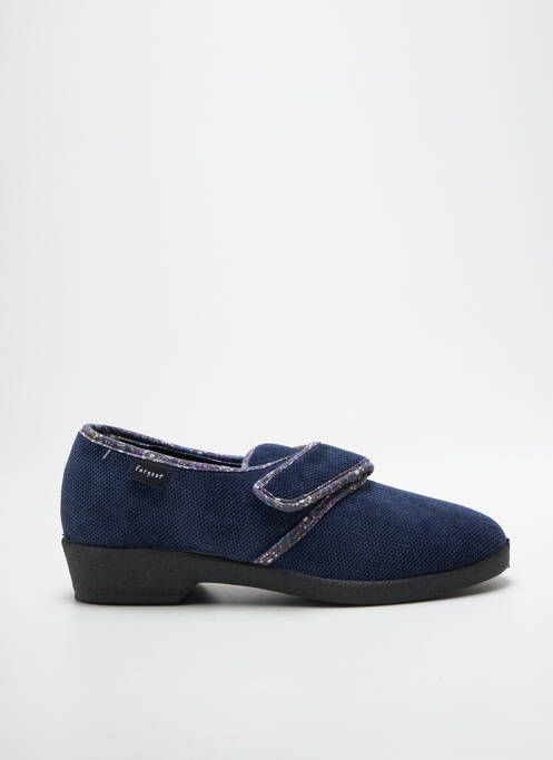 Chaussons/pantoufles tissage satiné talon de 4 à 6cm bleu FARGEOT femme