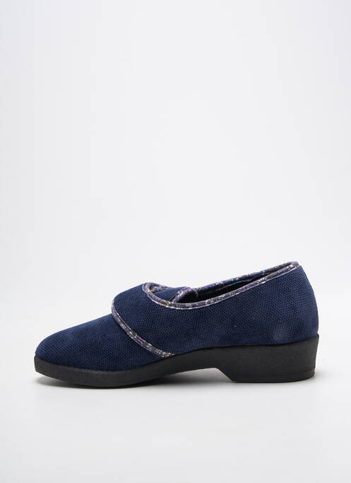 Chaussons/pantoufles fermeture scratch talon plat jusqu'à 3cm bleu FARGEOT femme