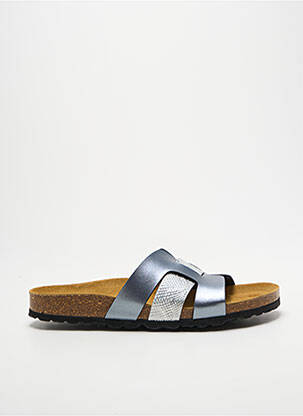 Mules/sabots tissage satiné talon plat jusqu'à 3cm argent LONGO femme
