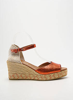 Espadrilles tissage satiné talon de 7 à 9cm orange LA MAISON DE L'ESPADRILLE femme
