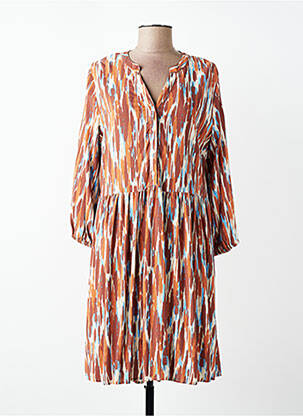 Robe mi-longue imprimé fantaisie manches longues marron B.YOUNG femme
