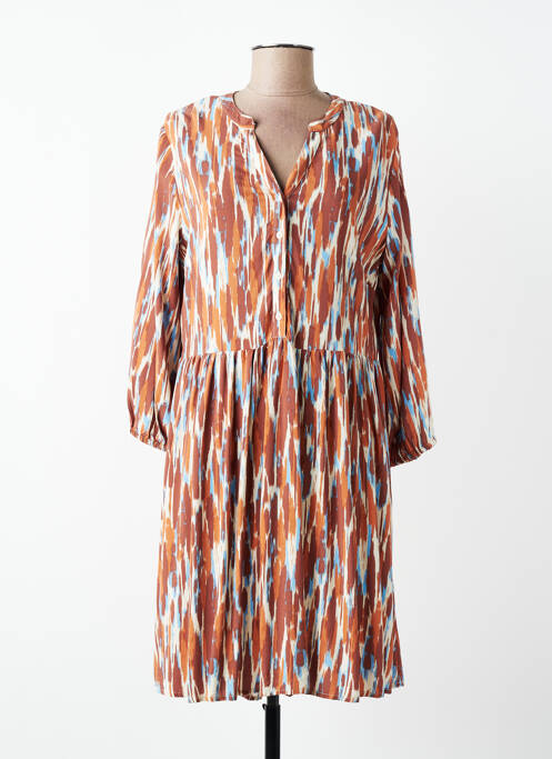 Robe mi-longue imprimé fantaisie manches longues marron B.YOUNG femme
