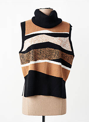 Pull coupe cintrée sans manche noir MARBLE femme