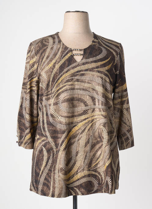T-shirt imprimé fantaisie manches 3/4 marron CHALOU femme