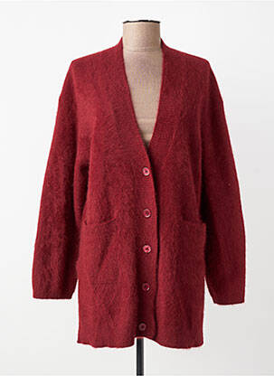 Gilet manches longues maille maille poilu rouge ESTHEME femme