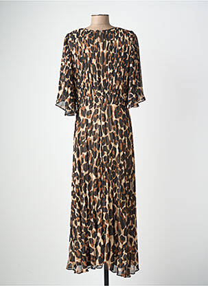 Robe longue tissage crêpe manches 3/4 marron JOSEPH RIBKOFF femme
