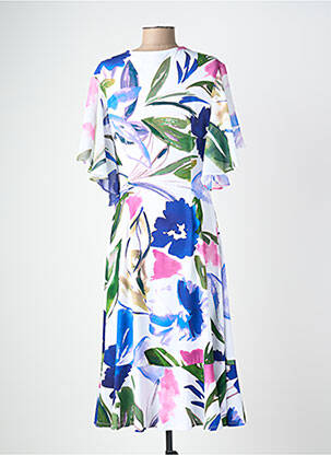 Robe mi-longue imprimé fleurs manches courtes bleu JOSEPH RIBKOFF femme