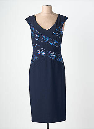 Robe mi-longue fermeture zippée au dos manches courtes bleu JOSEPH RIBKOFF femme
