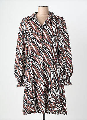 Robe mi-longue coupe fluide manches longues marron MARBLE femme