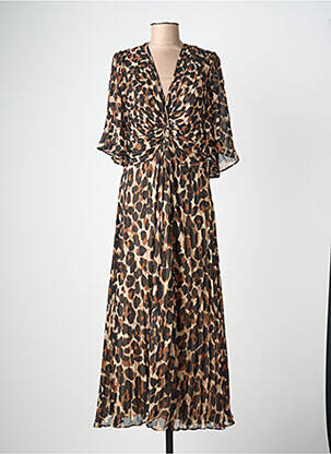 Robe longue tissage crêpe manches 3/4 marron JOSEPH RIBKOFF femme