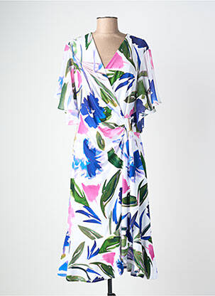 Robe mi-longue imprimé fleurs manches courtes bleu JOSEPH RIBKOFF femme