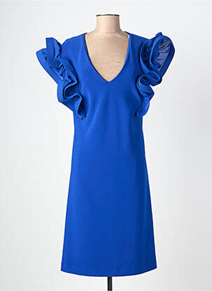 Robe mi-longue fermeture zippée au dos manches courtes bleu JOSEPH RIBKOFF femme