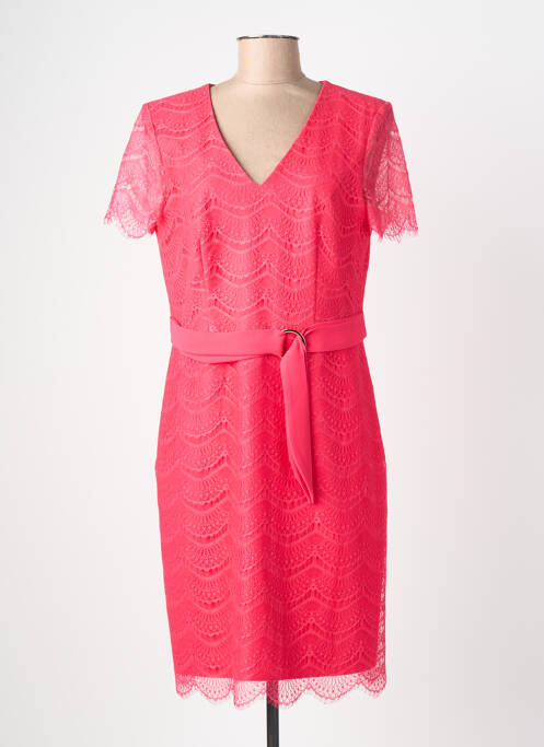 Robe mi-longue tissage crêpe manches courtes rose LINEA RAFFAELLI femme