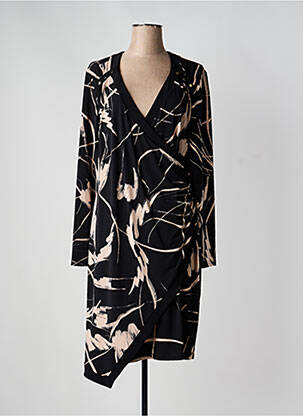 Robe mi-longue imprimé fantaisie manches longues noir JOSEPH RIBKOFF femme
