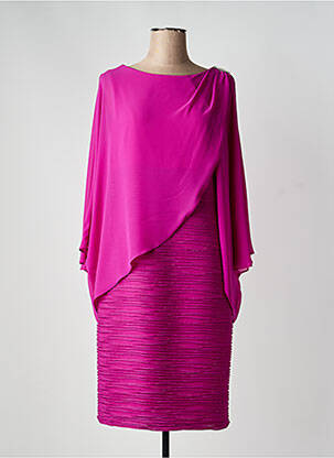 Robe mi-longue tissage crêpe manches courtes rose JOSEPH RIBKOFF femme