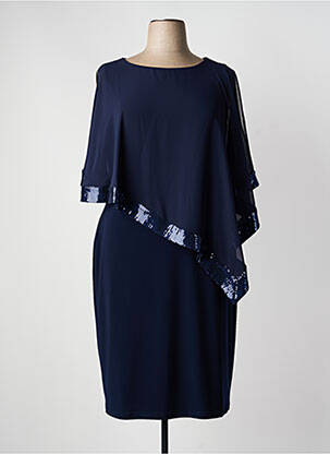 Robe mi-longue tissage crêpe manches courtes bleu JOSEPH RIBKOFF femme
