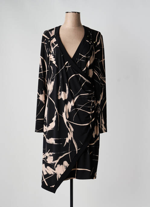 Robe mi-longue imprimé fantaisie manches longues noir JOSEPH RIBKOFF femme