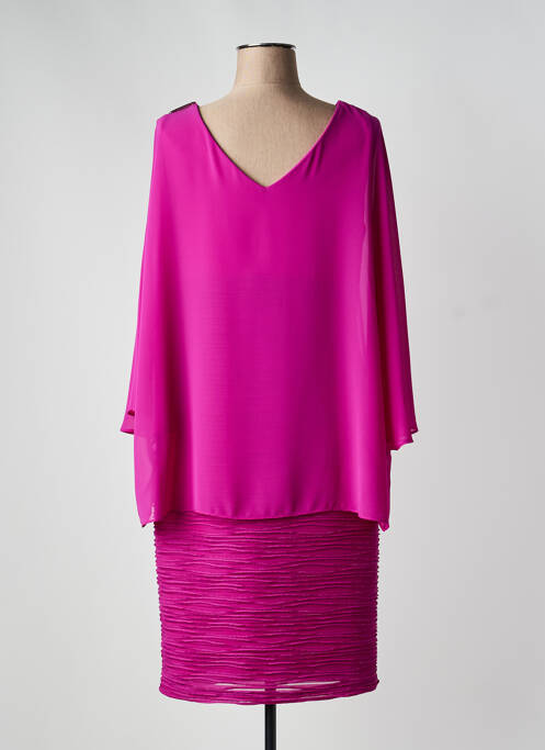 Robe mi-longue tissage crêpe manches courtes rose JOSEPH RIBKOFF femme