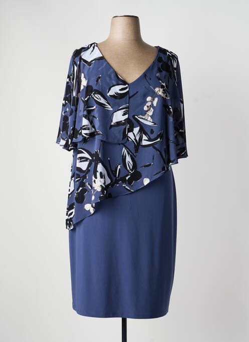 Robe mi-longue imprimé fantaisie manches courtes bleu JOSEPH RIBKOFF femme